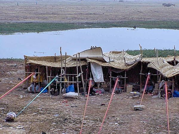 Tente en bordure de lagune à Mopti